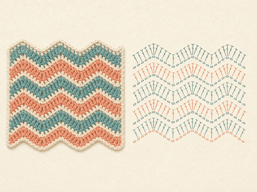 Chevron Blanket Repeat finished sample paired with its editable crochet chart