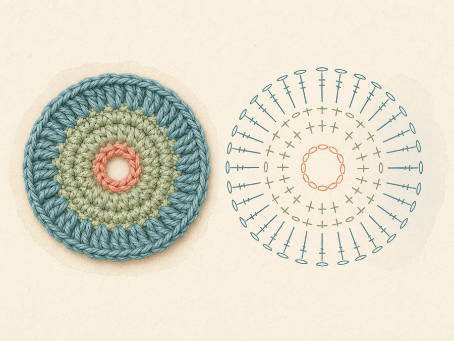 Round Crochet Coaster finished sample paired with its editable crochet chart