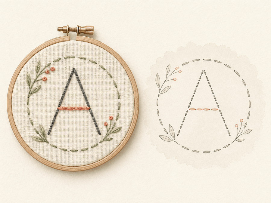 Floral Monogram Starter finished sample paired with its editable embroidery chart